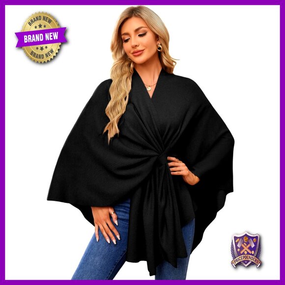 Accessories - Soft Rayon Blend Poncho Shawl Wrap One Size Fits Most All Seasons